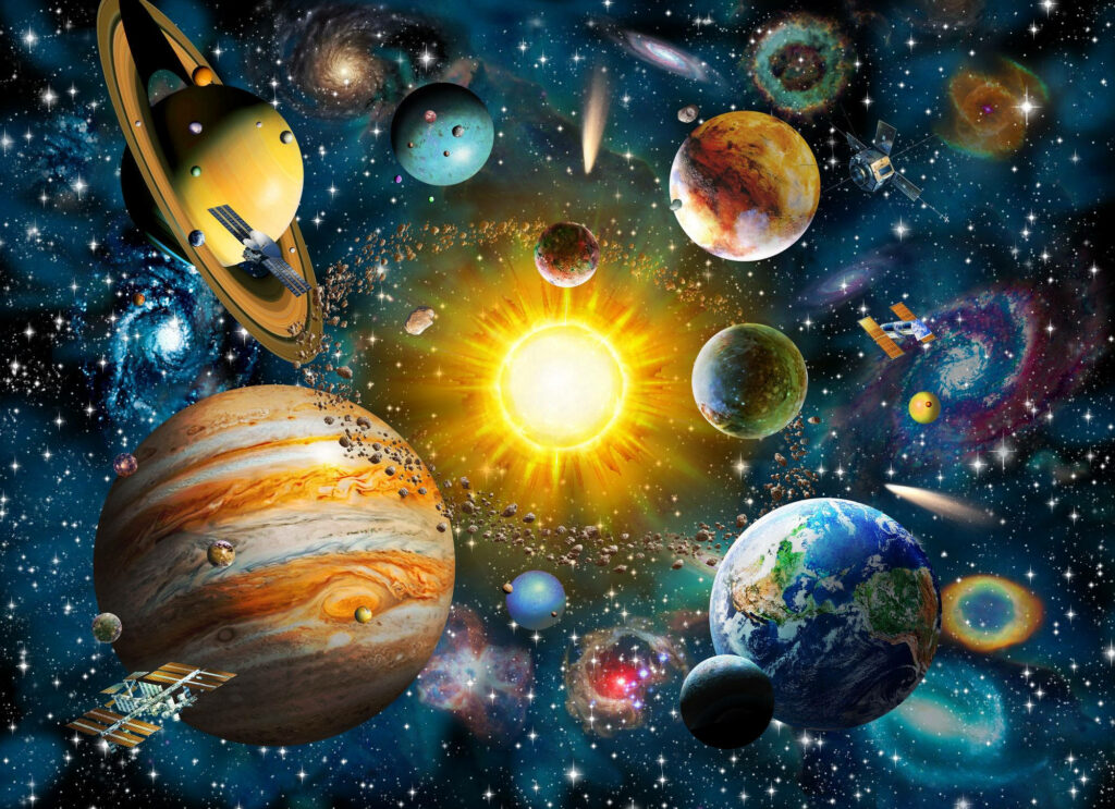 Stunning Solar System Mural: Vibrant Cosmic Wallpaper Background