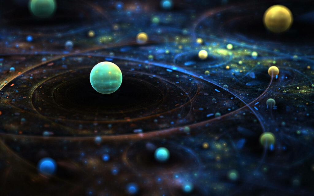 Vibrant Solar System Planetarium Model Wallpaper with Glowing Orbs