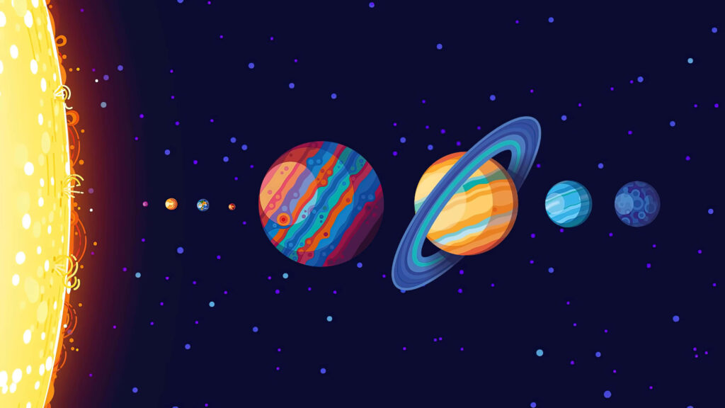 Vibrant Solar System Wallpaper: Planetary Alignment on Starry Background