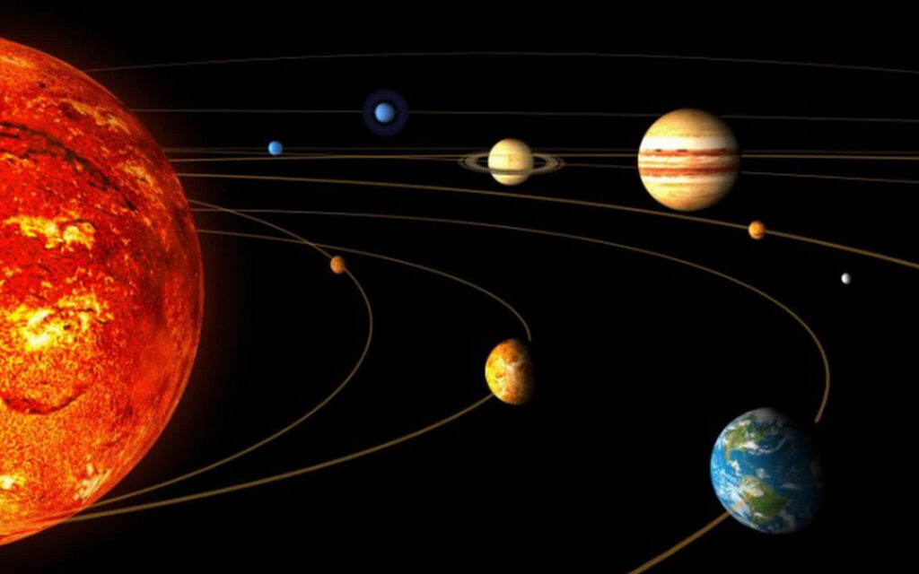 Vibrant Solar System Wallpaper: Planets Orbiting the Sun Against Black