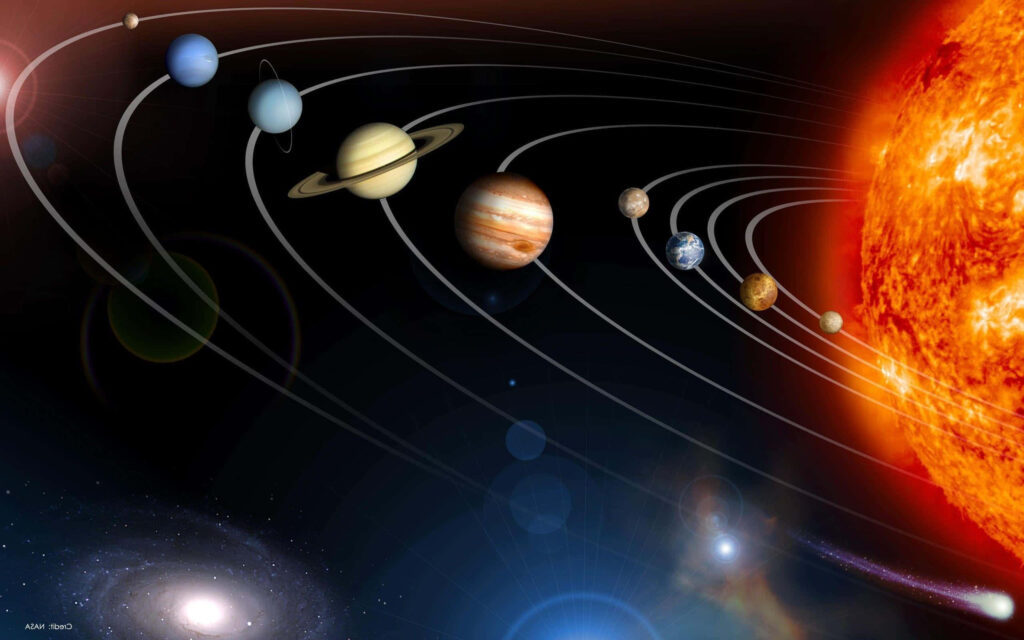 Vibrant Solar System Wallpaper: Planets in Orbit with Cosmic Background