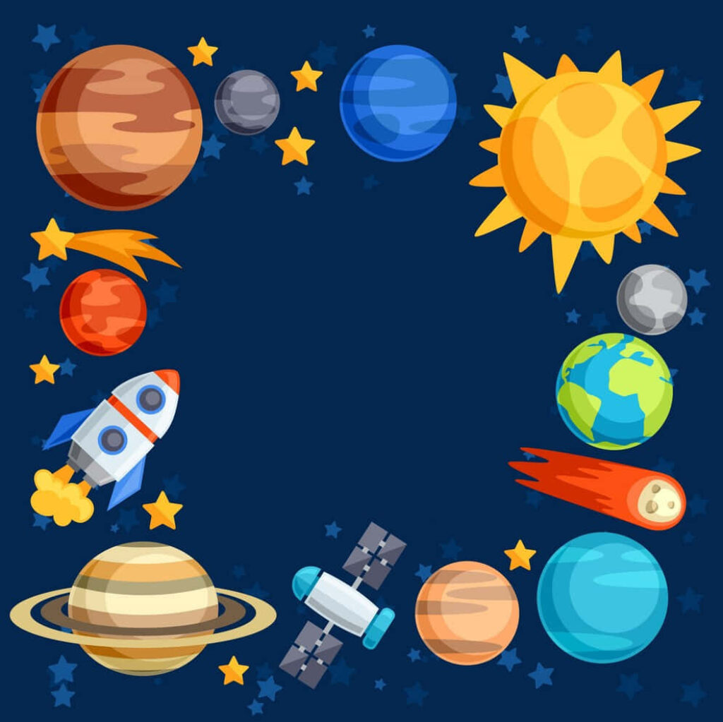 Colorful Solar System Wallpaper: Planets, Rocket & Stars Background