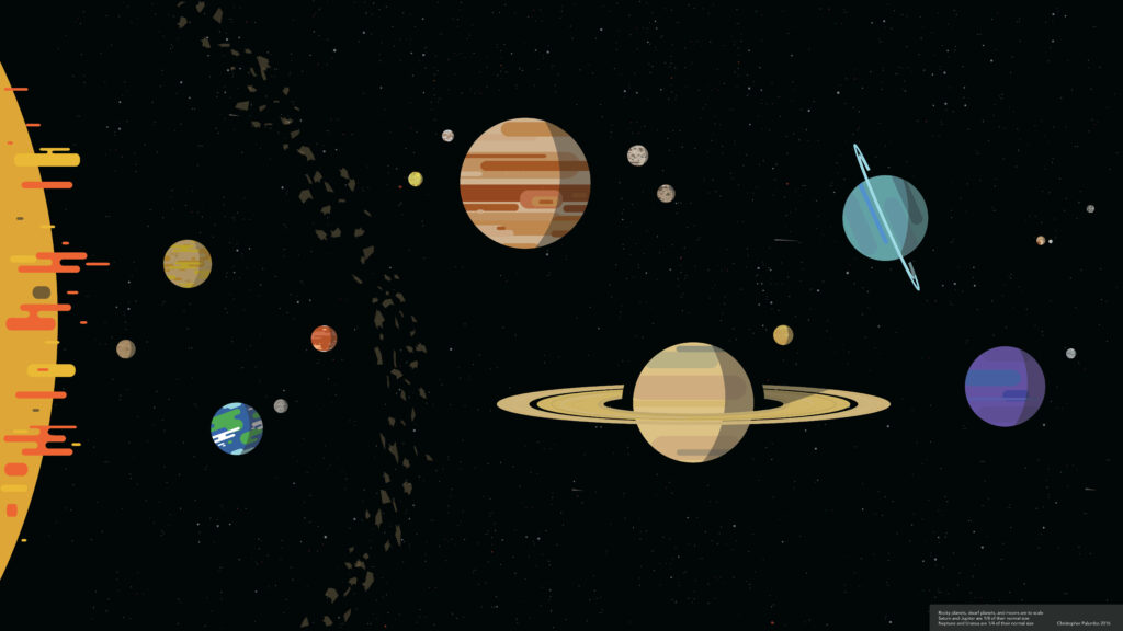 Stylized Solar System Wallpaper: Colorful Planets & Starry Background