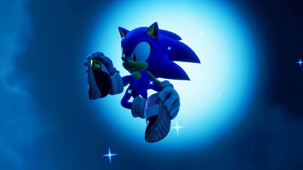 Vibrant Sonic Frontiers Wallpaper: Dynamic Sonic in Cosmic Adventure