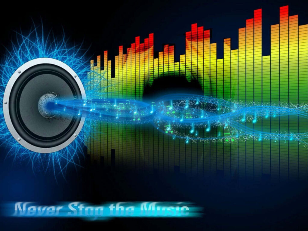 Vibrant Wallpaper: Energetic Speaker & Musical Notes on Equalizer