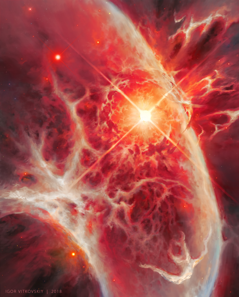 Vibrant Space Art Wallpaper: Glowing Red Cosmic Explosion Background