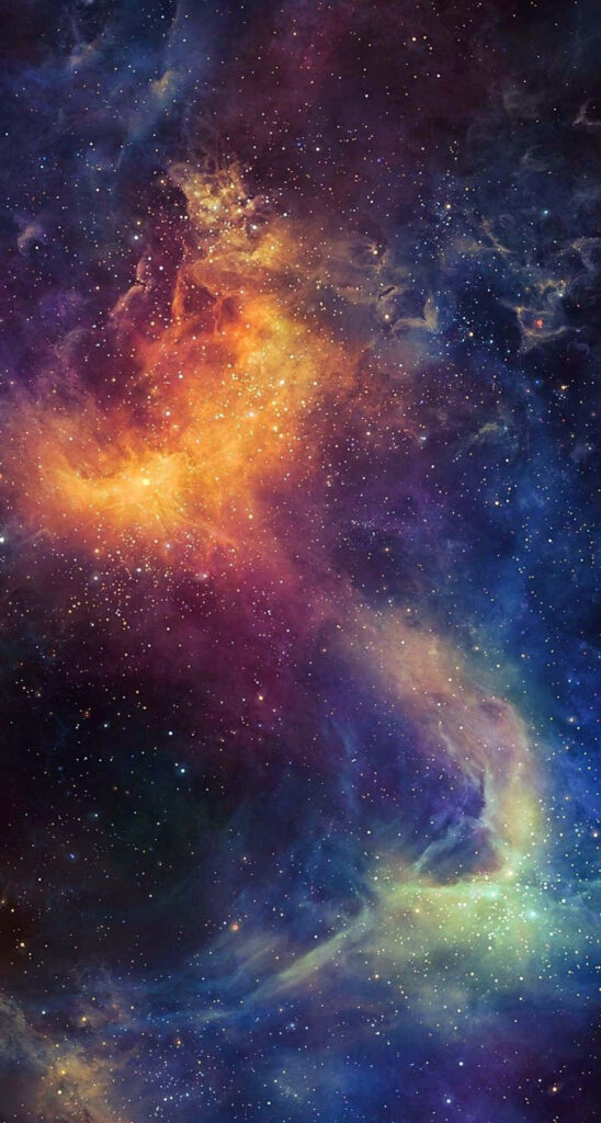 Vibrant space-themed wallpaper with colorful nebulae and sparkling stars in 1028x1920 resolution.