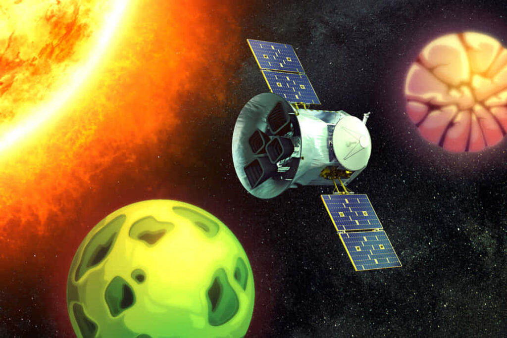 Vibrant Space Wallpaper: Satellite, Planets & Fiery Sun Background