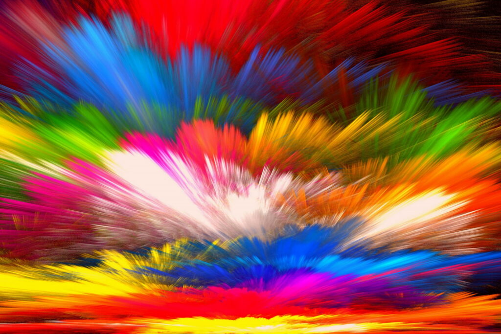 Vibrant abstract fractal wallpaper with explosive radial streaks of red blue yellow and green colors
