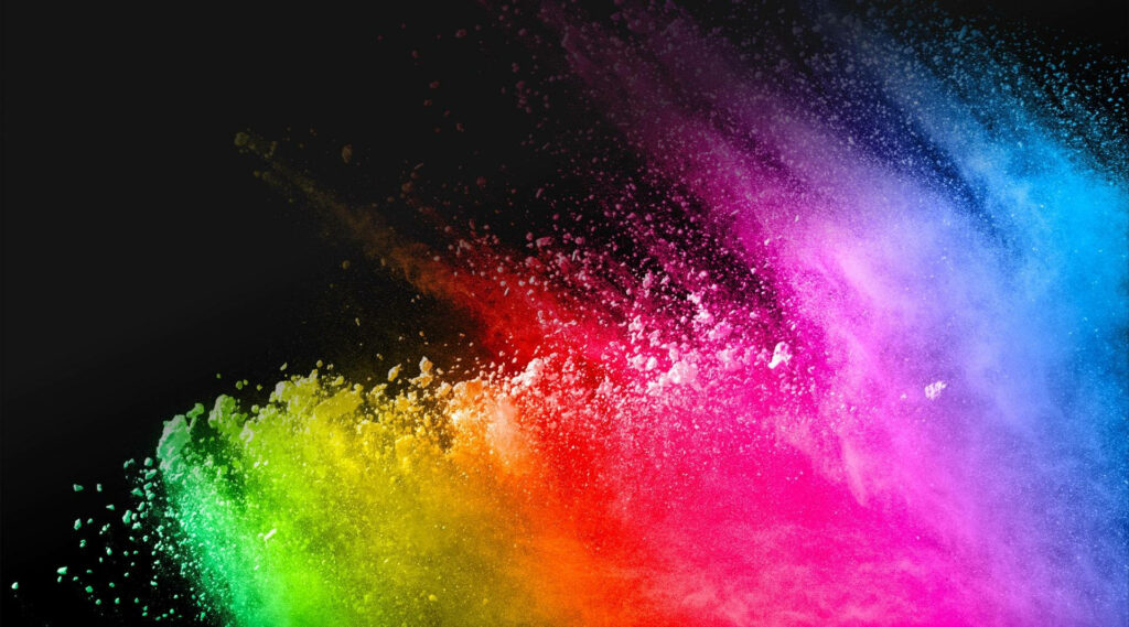 Vibrant Rainbow Powder Burst: A Mesmerizing Oled Backdrop Wallpaper