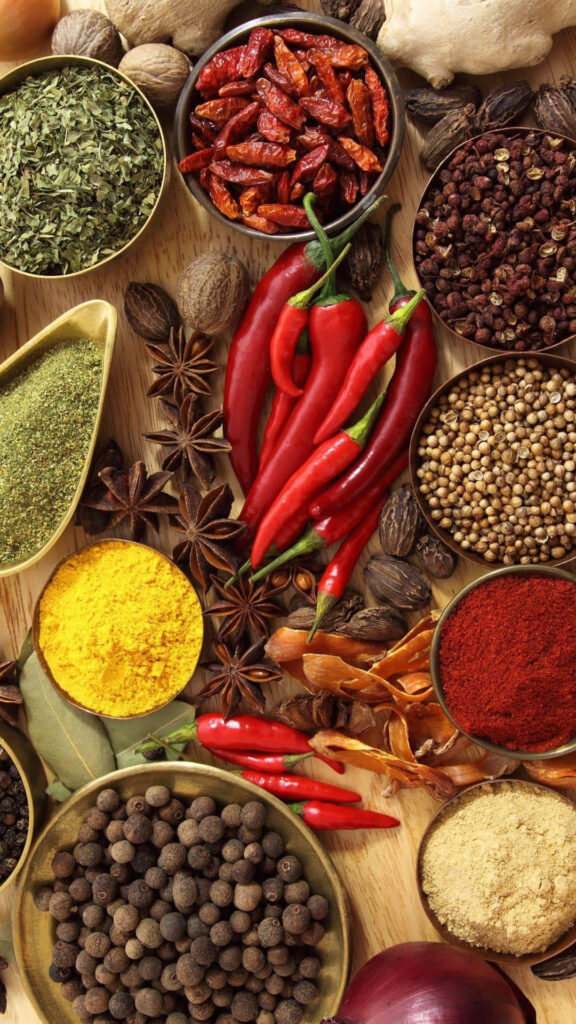 Vibrant Spice and Herb Wallpaper: Colorful Culinary Aesthetic