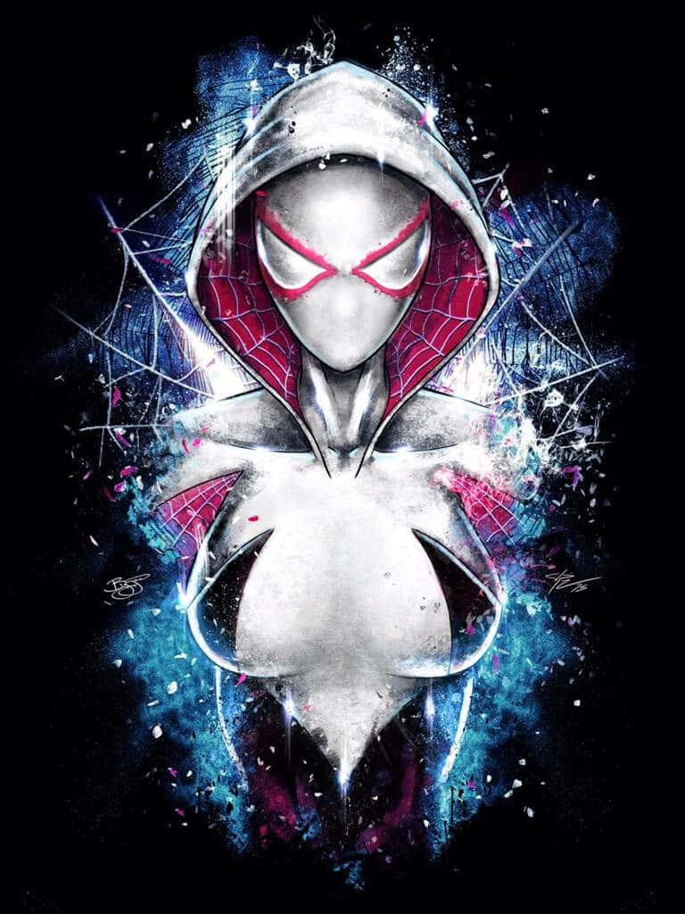 Vibrant Spider-Woman Wallpaper: Gwen Stacy in Bold Colors & Web Patterns