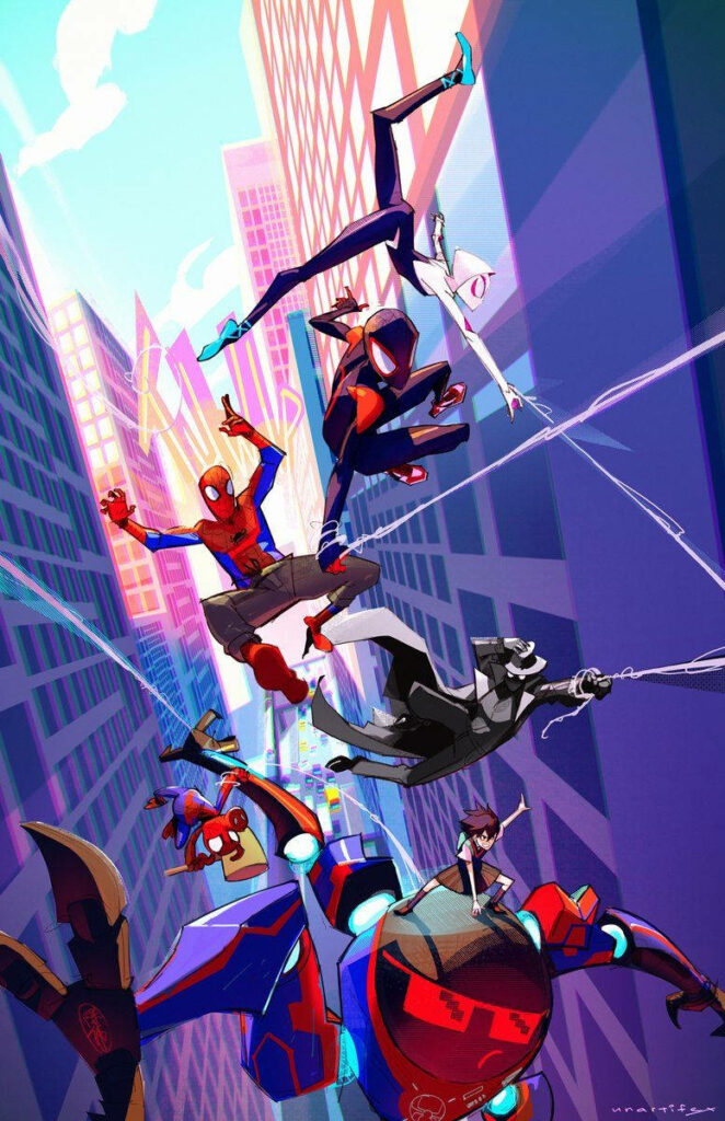 Vibrant Spider-Man Into the Spider-Verse Comic Art Wallpaper
