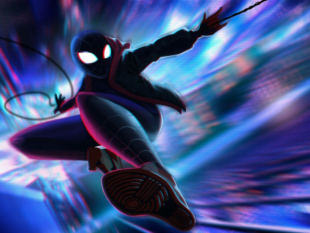 Vibrant Spider-Man: Into the Spider-Verse Wallpaper - Neon Action Scene