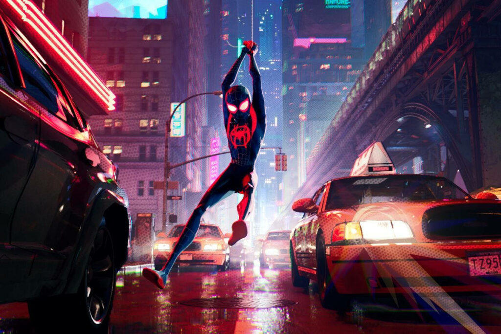 Vibrant Spider-Man Into the Spider-Verse Wallpaper: Neon City Swing