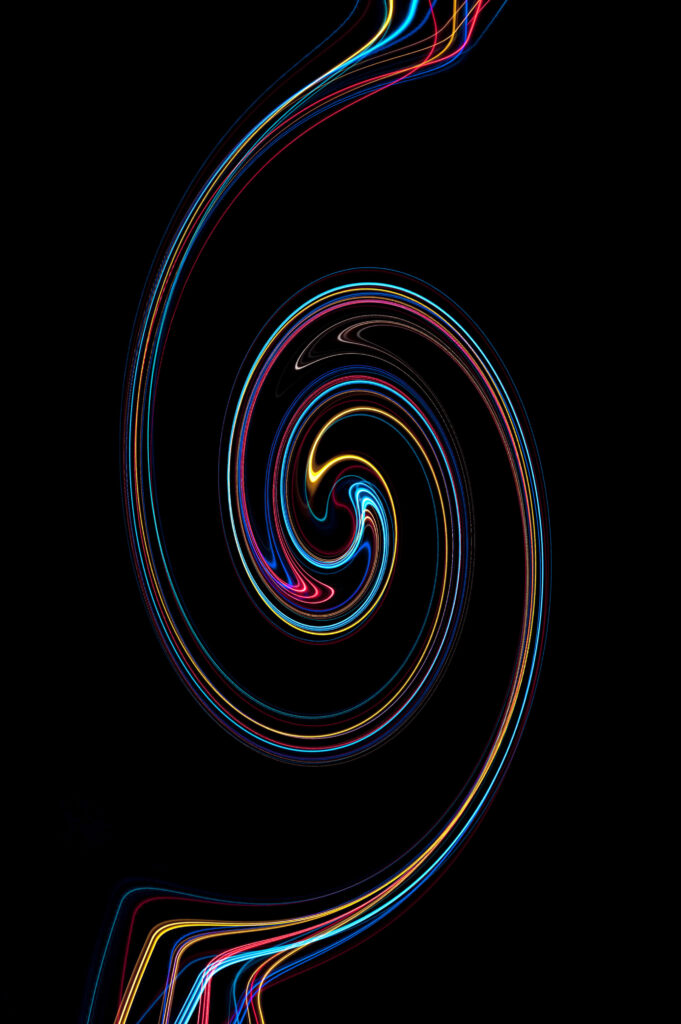 Vibrant Spiral Wallpaper: Twisted Multicolored Lines on Dark Background