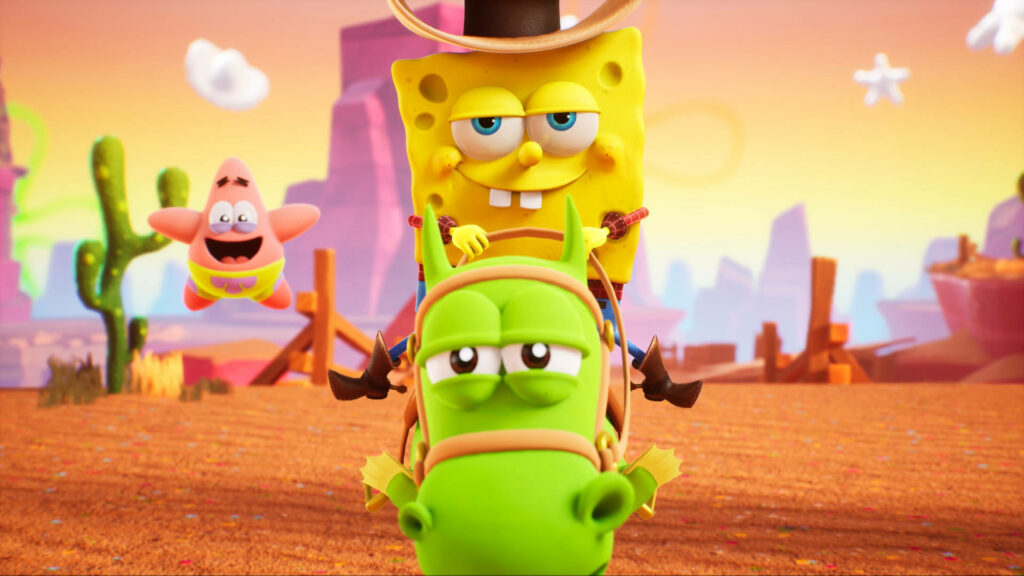 Vibrant SpongeBob Cowboy Wallpaper: Party in the Desert Adventure!