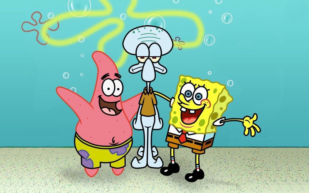 SpongeBob Patrick and Squidward cartoon wallpaper vibrant Bikini Bottom underwater scene background