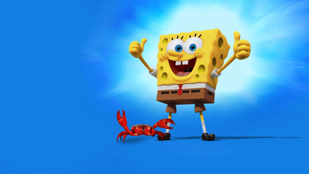 Vibrant SpongeBob Wallpaper: Cheerful Thumbs Up on Blue Background