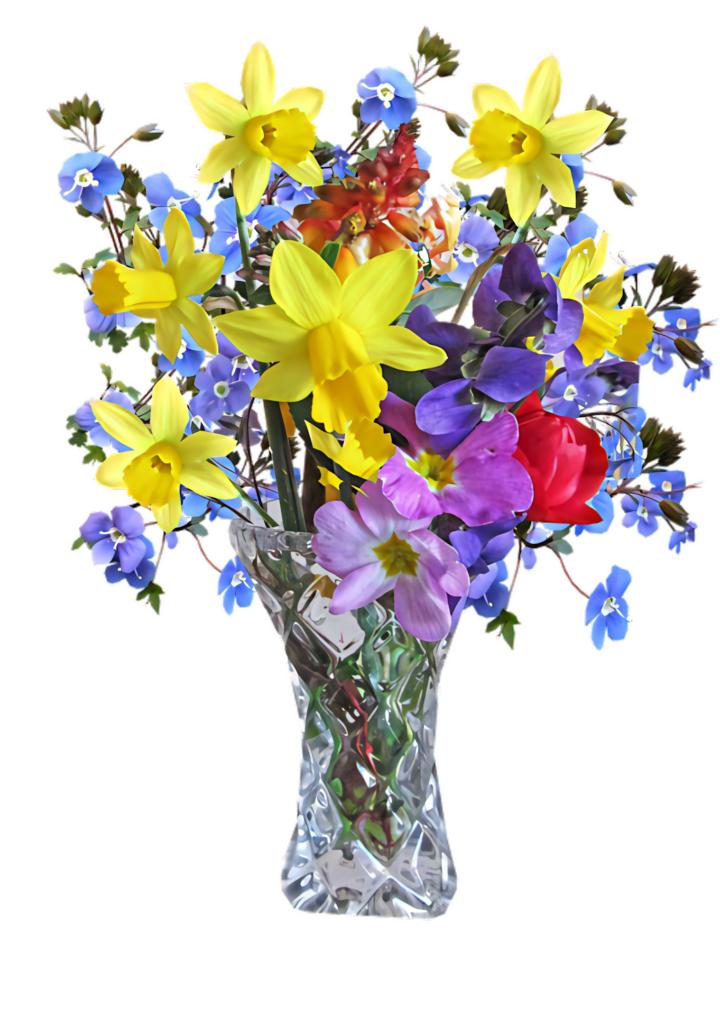 Vibrant Spring Bouquet Wallpaper: Colorful Flowers in Crystal Vase