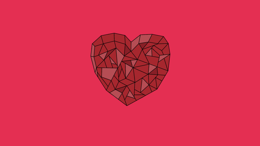 Vibrant Stained Glass Heart Wallpaper on Bold Red Background