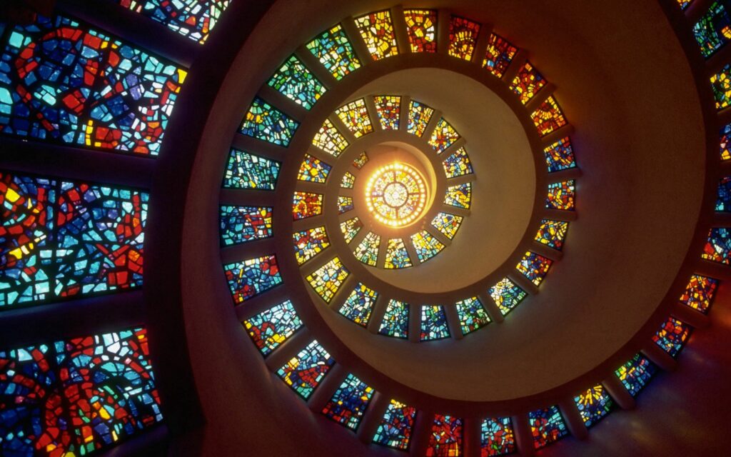 Vibrant Stained Glass Spiral Wallpaper - Intricate 2560x1600 Background