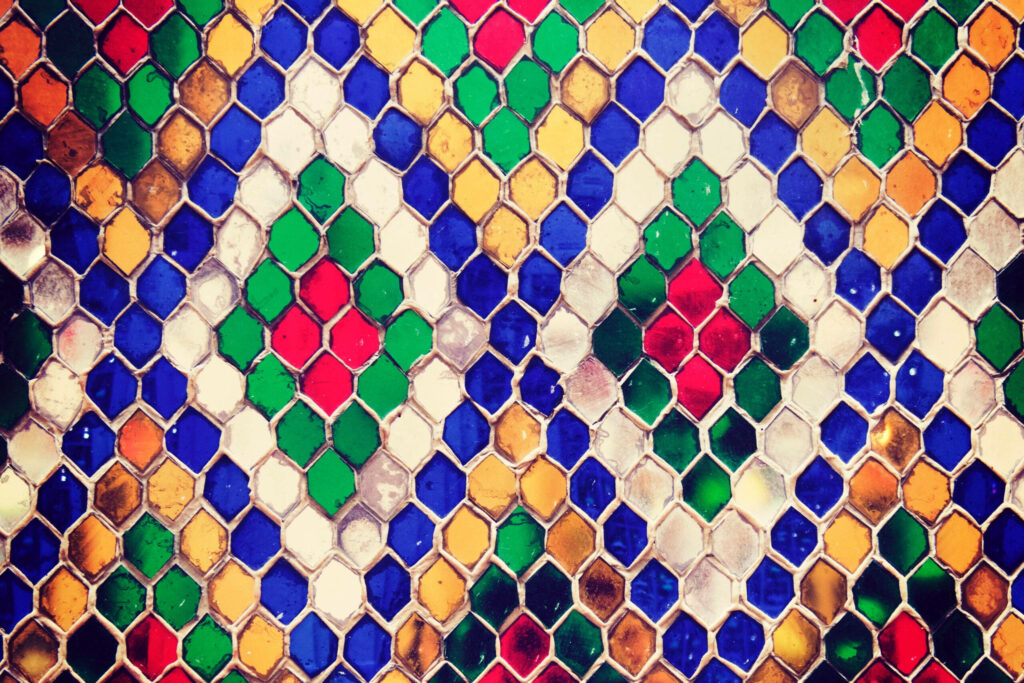 Vibrant Stained Hexagonal Mosaic Wallpaper - Colorful Tile Background