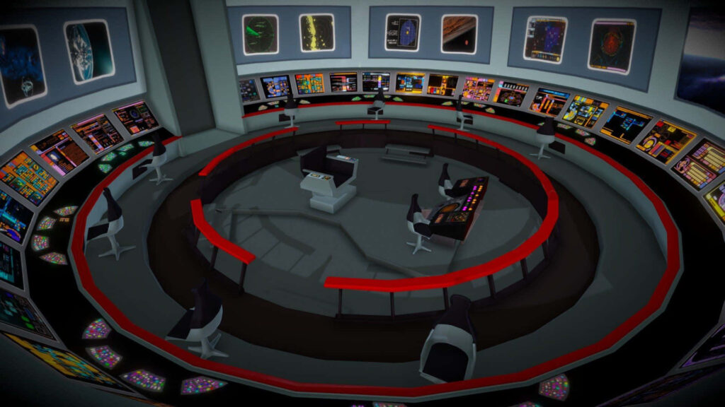 Futuristic Red & Black Star Trek Enterprise Bridge Wallpaper