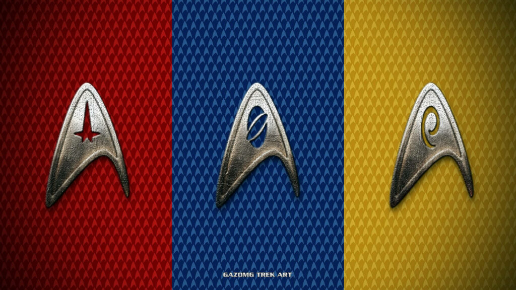 Vibrant Star Trek Wallpaper: Iconic Division Badges on Textured Backgrounds