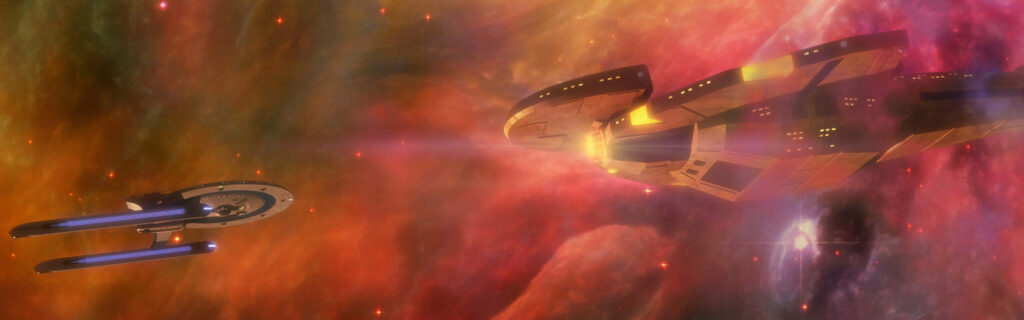 Vibrant Star Trek Space-Themed Zoom Background: Starships & Nebula Wallpaper