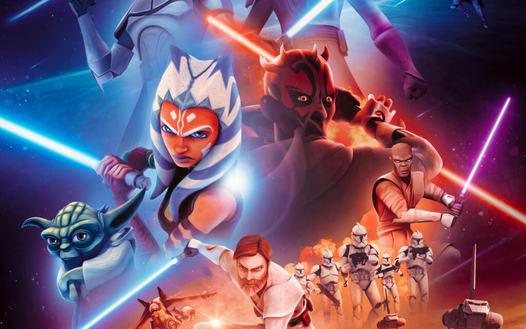 Vibrant Star Wars: The Clone Wars Wallpaper with Iconic Characters