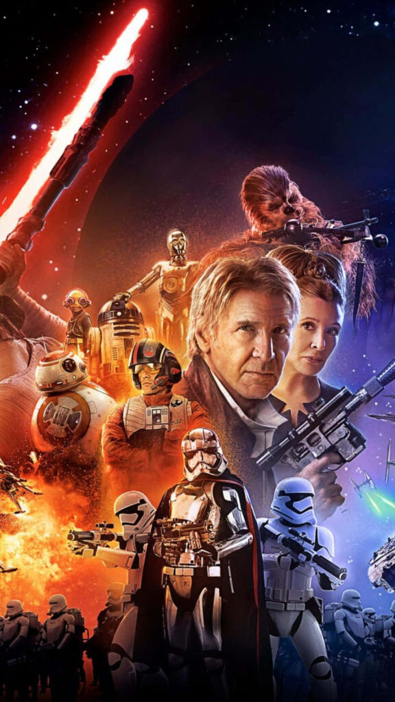 Epic Star Wars: The Force Awakens Wallpaper with Key Characters