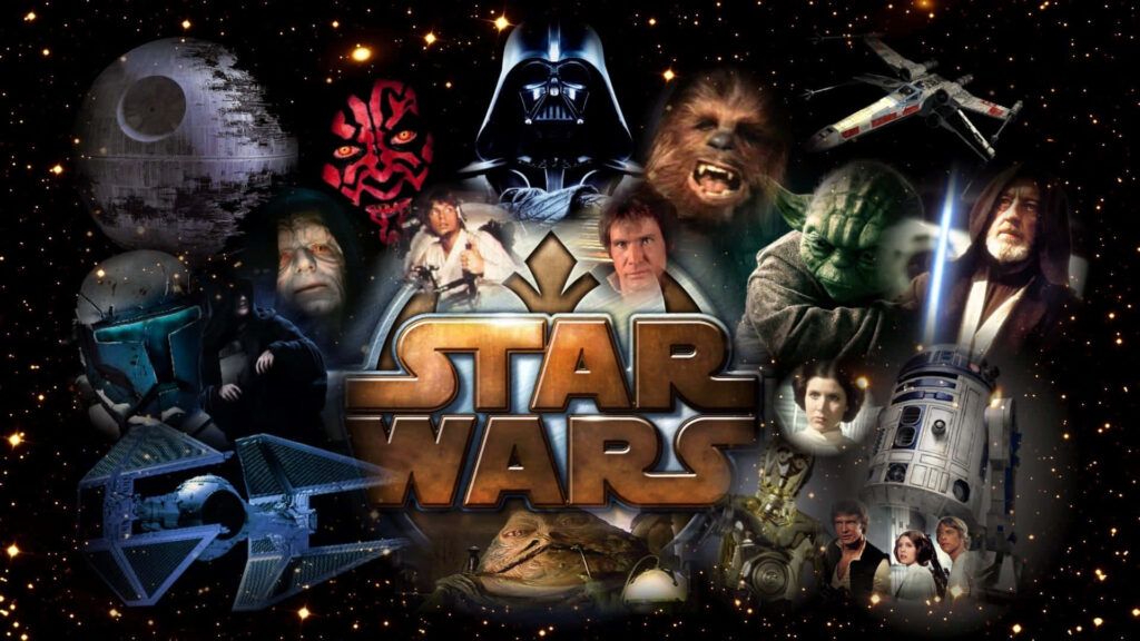 Vibrant Star Wars Wallpaper: Iconic Characters & Starry Sky Background