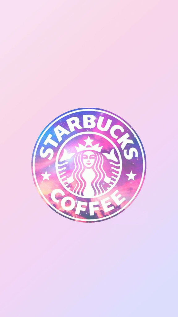 Vibrant cosmic Starbucks logo wallpaper on smooth light pink background for iPhone screens