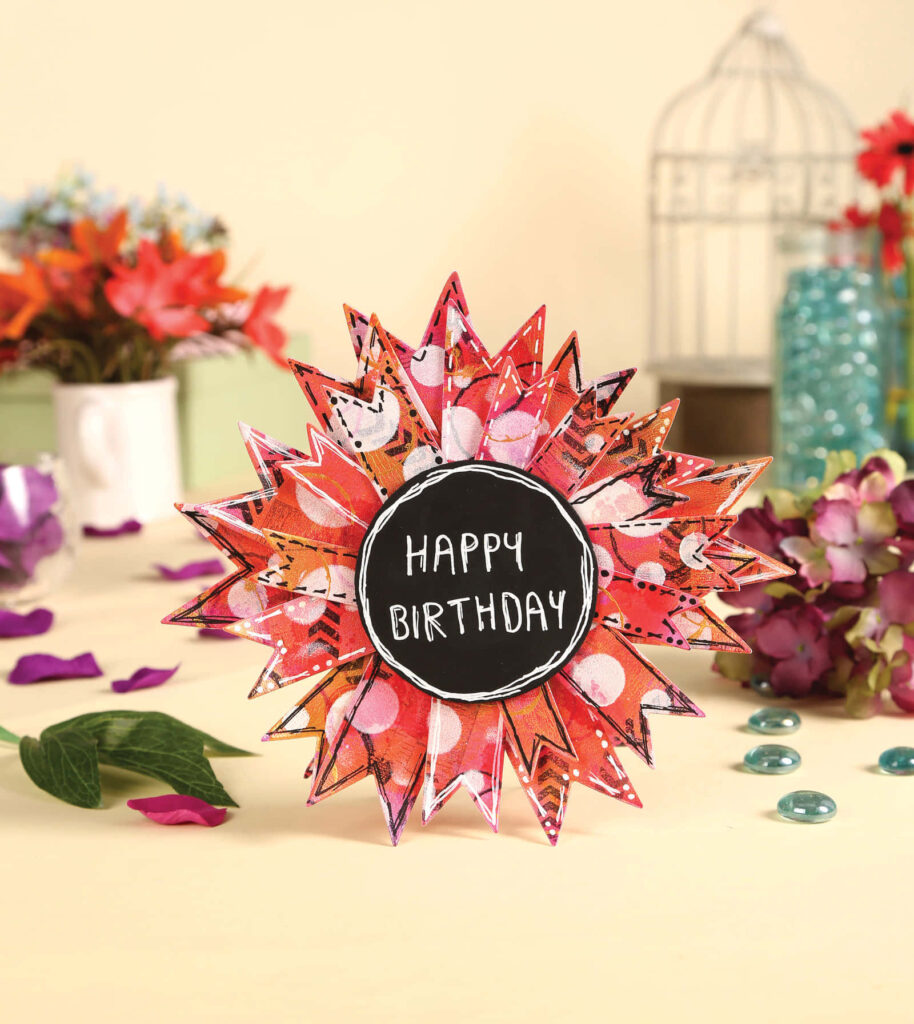 Vibrant Birthday Wallpaper: Starburst Design with Flowers & Nature