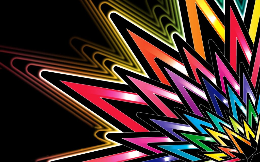 Vibrant Starburst Wallpaper: Colorful Angular Forms on Black Background