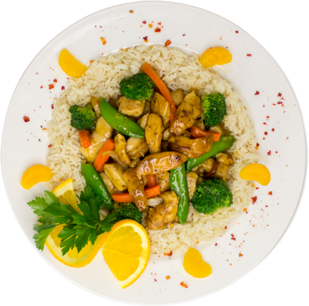Vibrant Stir-Fried Chicken & Veggies Wallpaper with Rice & Garnishes