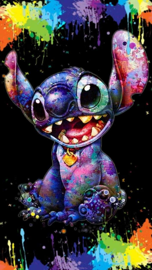 Vibrant Stitch-Inspired Wallpaper with Colorful Splatters