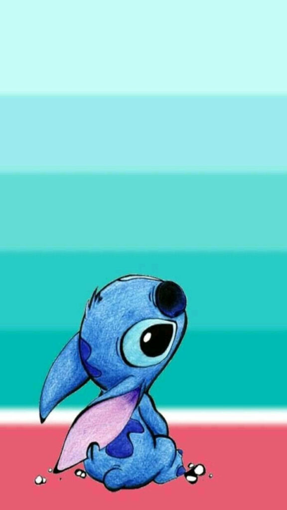 Whimsical Stitch iPhone Wallpaper with Vibrant Blue Bars