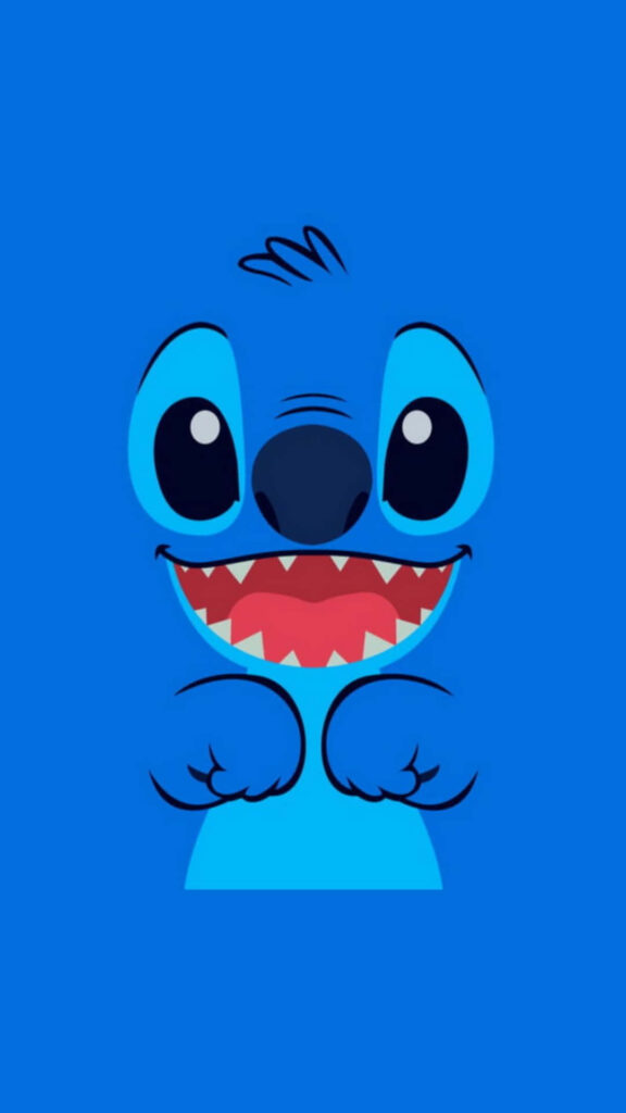 Vibrant Stitch Wallpaper: Playful Character on Blue Background