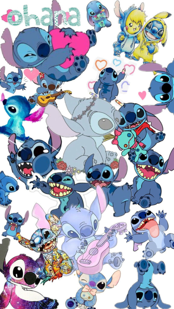 Vibrant Stitch Collage Wallpaper: Colorful Disney Background