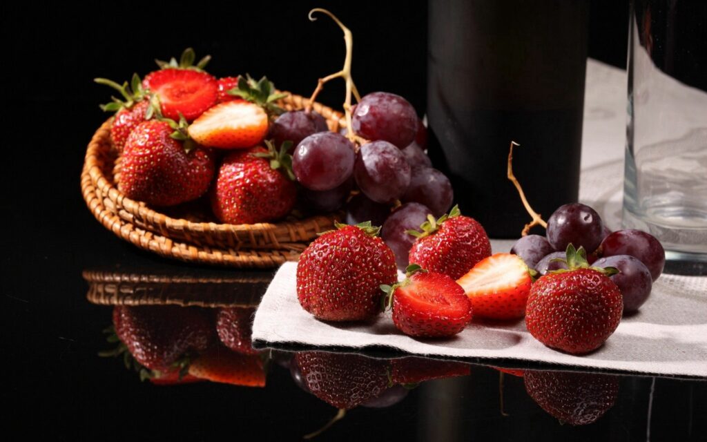 Vibrant Strawberry and Grape Wallpaper Background for Fresh Appeal