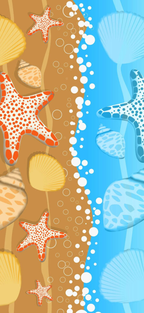 Vibrant Summer Beach Vector Art Wallpaper with Starfish & Seashells