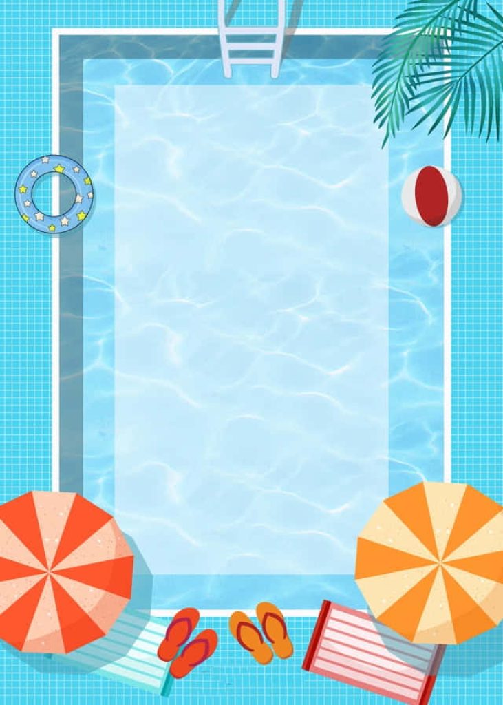 Top-down summer pool party illustration with beach umbrellas flip-flops and bright colors Wallpaper