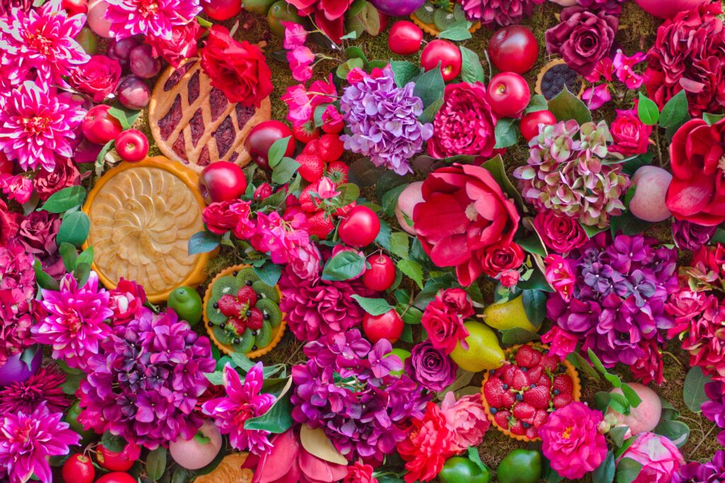Vibrant Still Life Wallpaper: Colorful Flowers, Fruits & Summer Delights