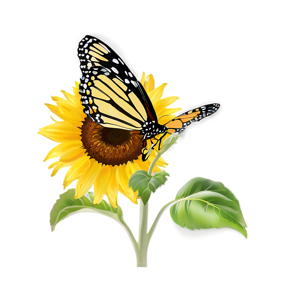 Vibrant Sunflower & Butterfly Wallpaper on Transparent Background