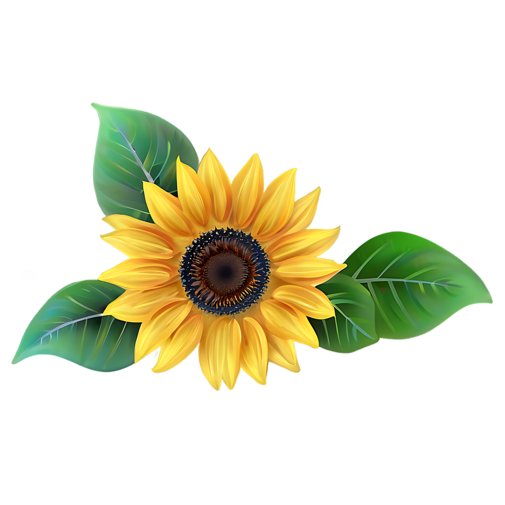 Vibrant Sunflower Wallpaper with Green Leaves on Transparent Background