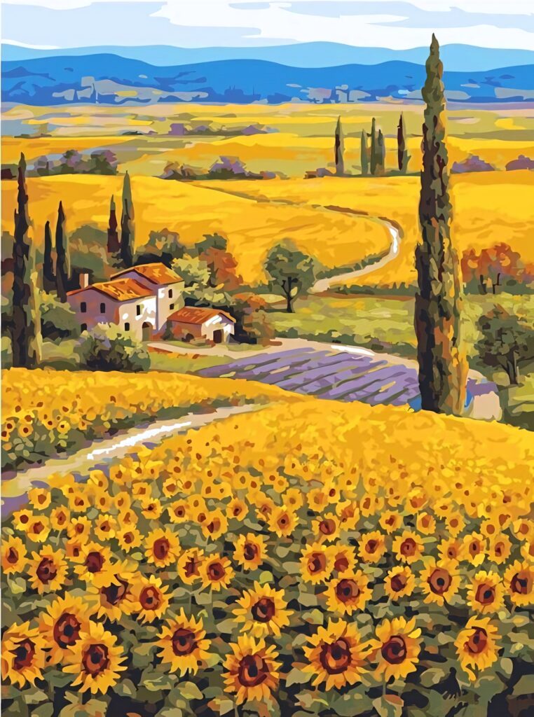 Vibrant Sunflower Field Wallpaper: Rustic Countryside Bliss