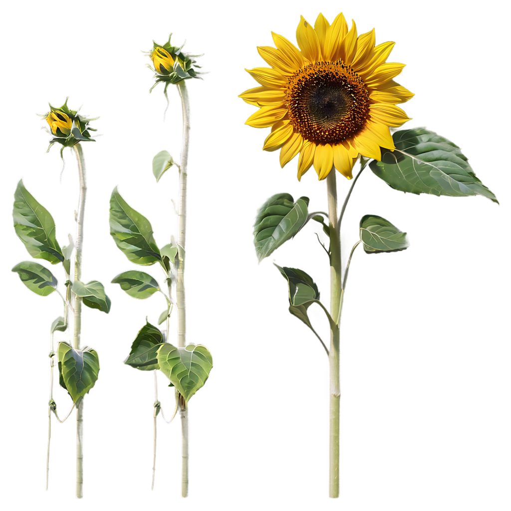 Vibrant Sunflower PNG: Stages & Details on Transparent Background Wallpaper