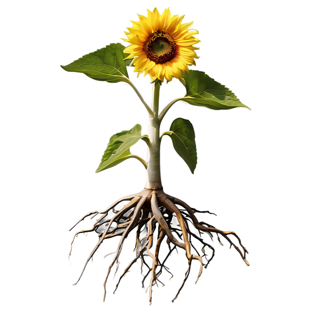 Vibrant Sunflower Illustration with Intricate Roots on Transparent Background Wallpaper